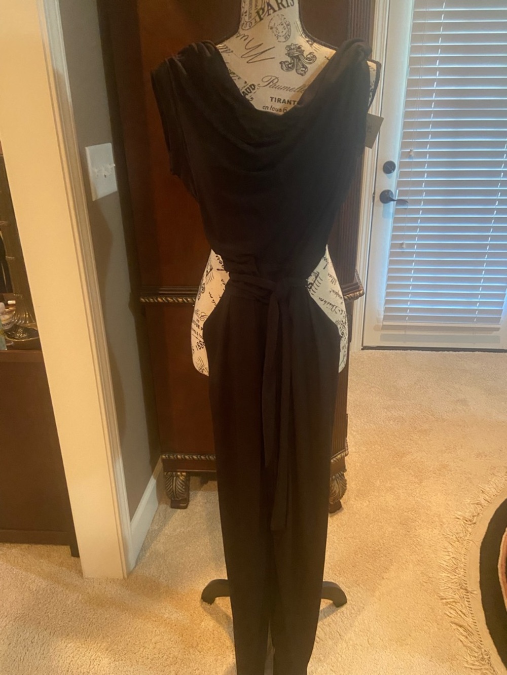 Elegant Black Draped Waist Tie Jumpsuit